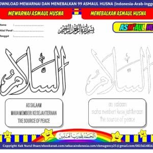 E257.5 Mewarnai dan Menebalkan 99 Asmaul Husna (Indonesia-Arab-Inggris); As Salaam_11zon