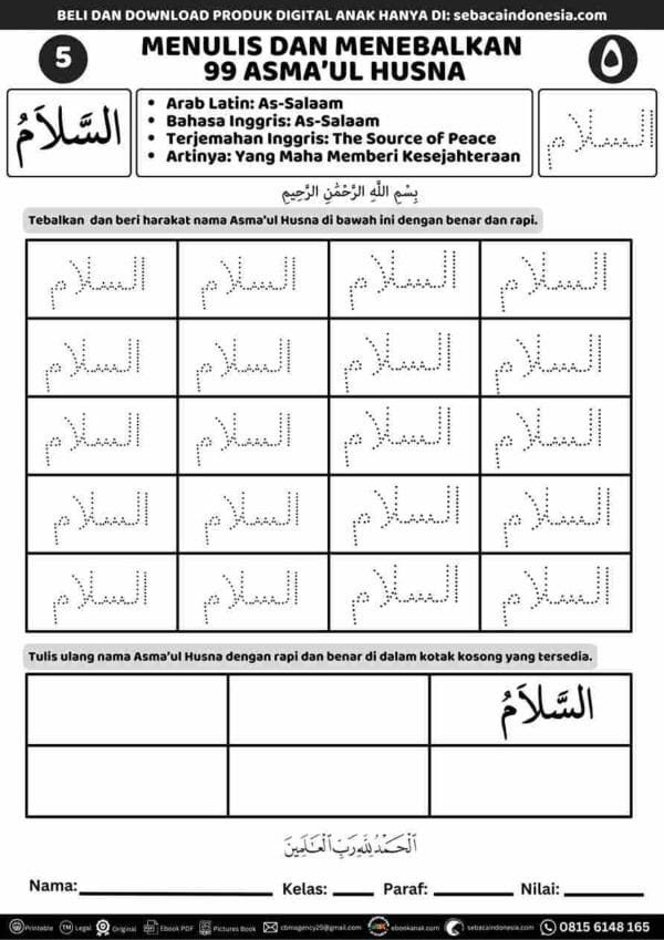 E258.5 Menulis dan Menebalkan 99 Asmaul Husna; As Salaam_11zon