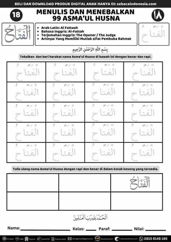 Menulis dan Menebalkan 99 Asmaul Husna Al Fattaah E258.18 _11zon