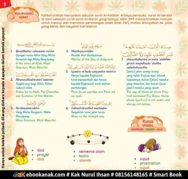 Surah ke-1 Al Fatihah, Juz Amma for Kids Perkata, Kamus Visual, hal 2 Jilid 1