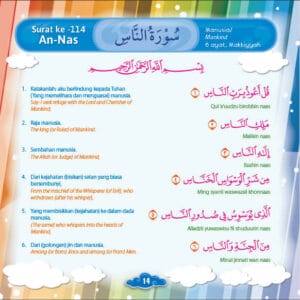 Download Ebook PDF Juz Amma for Kids; Surah ke 114 An Nas; Khat, Transliterasi, Latin, dan Bilingual